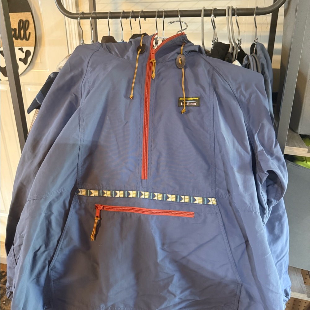L.L. Bean Navy Jacket with Orange Zipper quarter zip